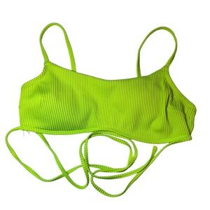 Hollister ribbed bikini top decorative tie bright green size large